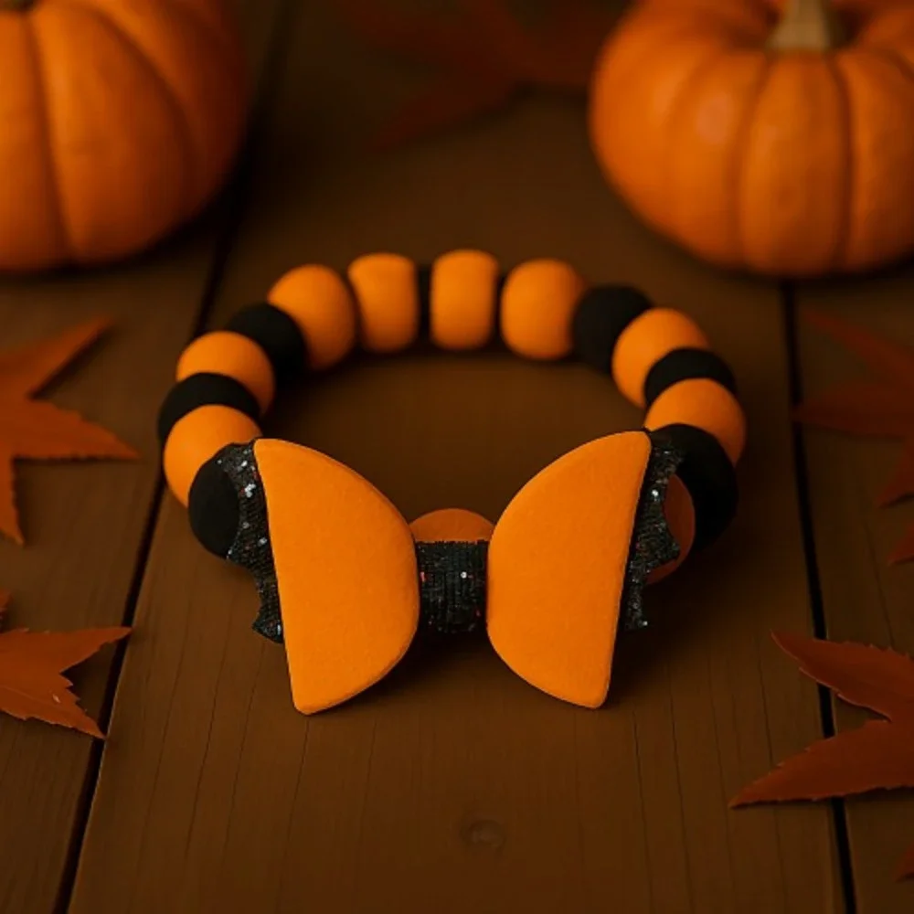 Halloween Pet Collar – Bat Bow for‎ Cats & Dogs, Adjustable Fit Orange/Black